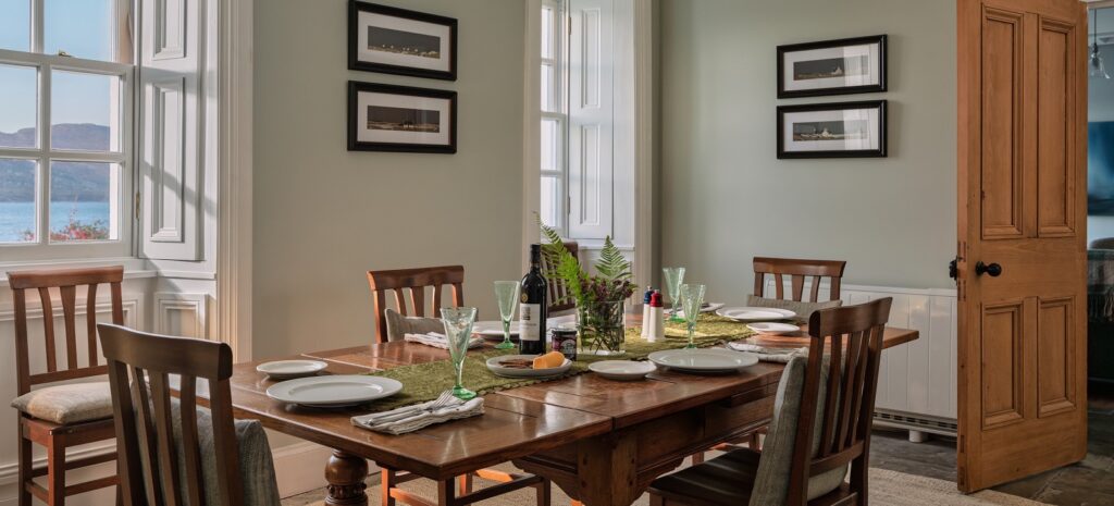 Eilean Sionnach Lighthouse Cottage Skye Scotland dining