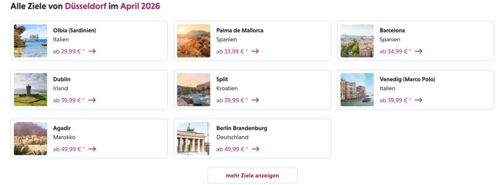 Eurowings Sale: bis zu 16% Rabatt, Flüge ab 39,99€
