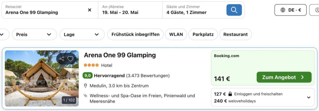 Glamping in Kroatien: 4* Resort direkt am Strand ab 37€ p.P.