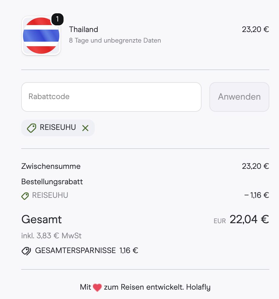 Holafly Rabatt einlösen - Beispiel