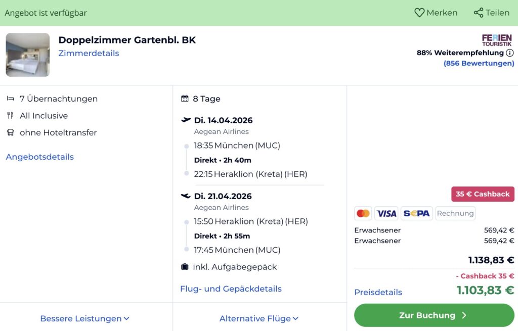 Kreta All Inclusive: 1 Woche im Robinson Hotel mit Flügen ab 1.153€ p.P.