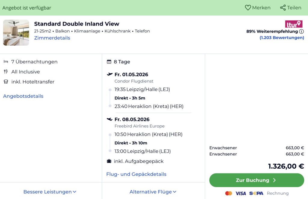 Kreta Pauschalreise Deal: 1 Woche im 5* Hotel mit Flug & Frühstück ab 530€ p.P.