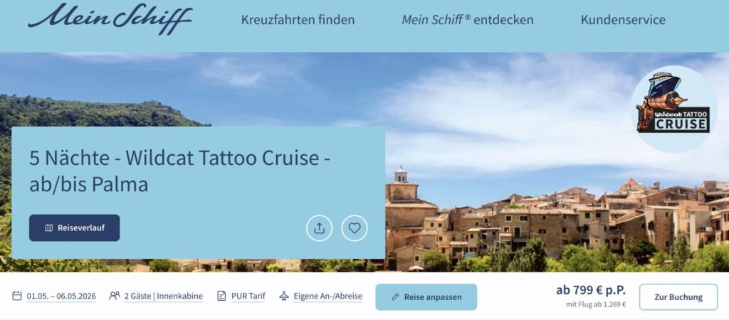 Kreuzfahrt Kracher: 6 Tage Tattoo Cruise mit Balkonkabine und All Inclusive für 499€ p.P.