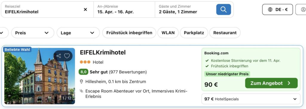 Krimihotel mit Escape Room: Übernachtung in der Eifel inkl. Frühstück & Tickets ab 84€ p.P. (DZ)