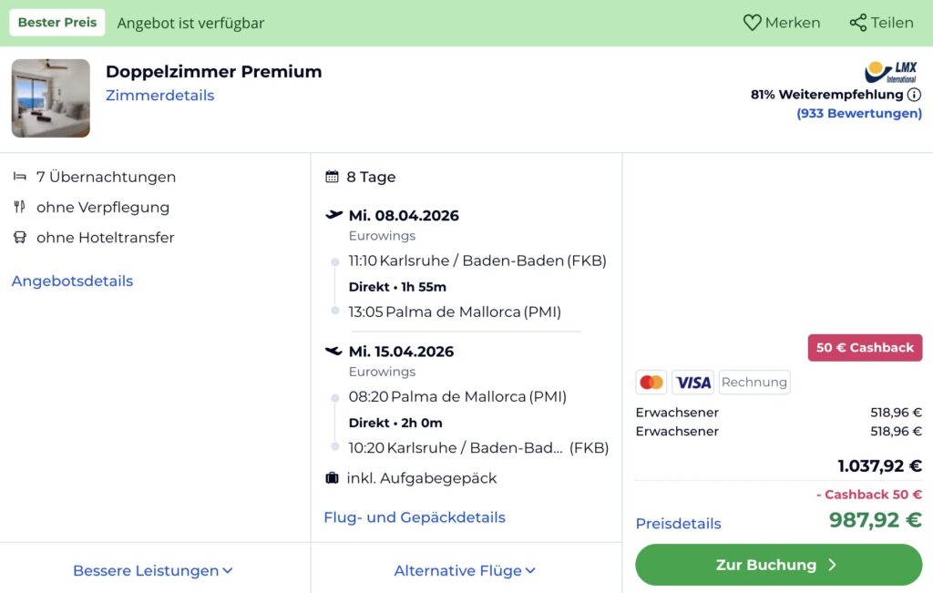 Mallorca Kurzurlaub: 1 Woche im top Hotel am Strand mit Flug ab 501€ p.P. im DZ