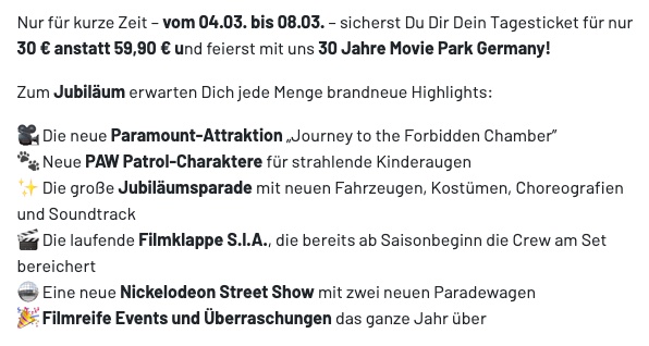 Movie Park Tagesticket für Hollywood Christmas ab 19,90€