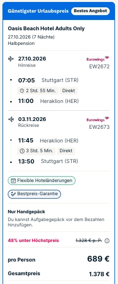 Neueröffnung auf Kreta: 1 Woche mit Halbpension und Flügen ab 829€ p.P. (DZ)