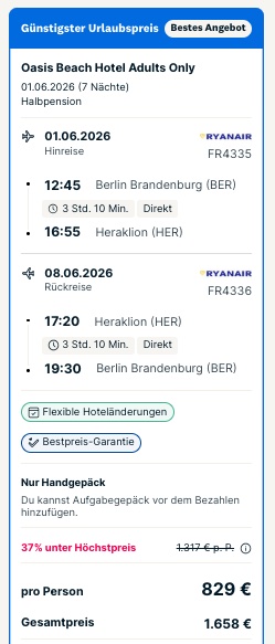 Neueröffnung auf Kreta: 1 Woche mit Halbpension und Flügen ab 829€ p.P. (DZ)