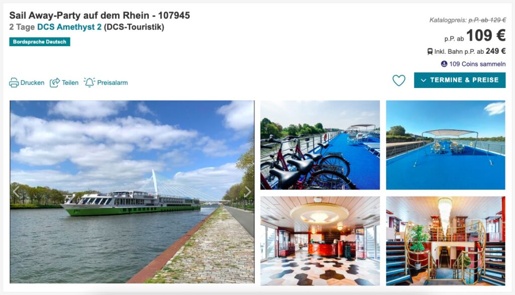 Party Kreuzfahrt auf dem Rhein: 2 Tage in der Außenkabine inkl. Halbpension, Live Musik & Extras ab 109€ p.P.