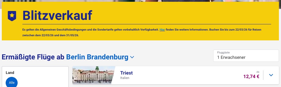 Sale bei Ryanair: Tickets ab 14,99€ / verschiedene Ziele