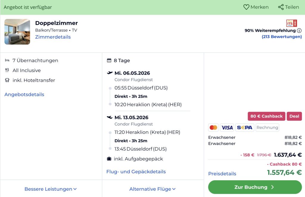 Sommerurlaub auf Kreta – 1 Woche im 4* Hotel + Halbpension, Flug & Transfer ab 532€ p.P.