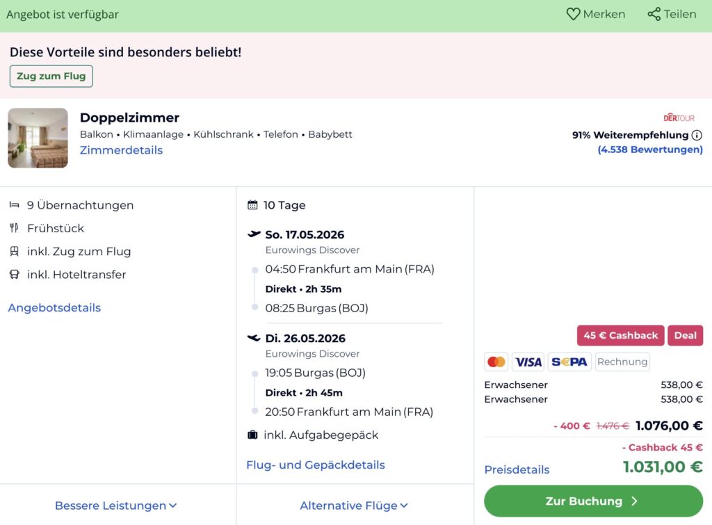 Urlaub am Sonnenstrand: 10 Tage im 4* Hotel inkl. Flug & Frühstück ab 428€ p.P.