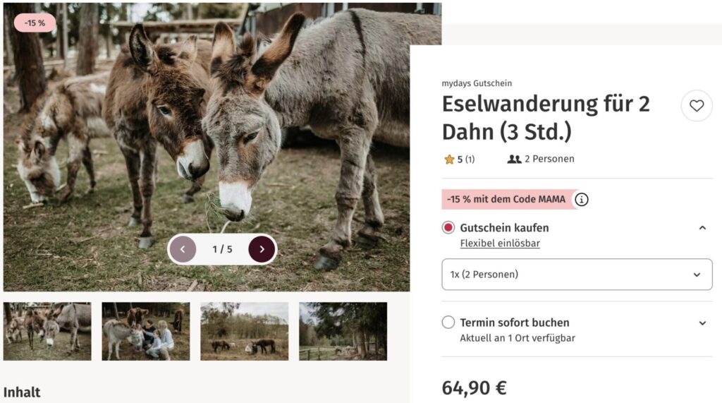 Esel Wanderung – Gutschein für 3 Stunden mit Eseln für 33€ p.P.