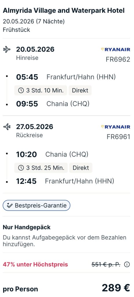 Kreta im Wasserpark: 1 Woche im 3* Hotel mit Frühstück & Flug ab 259€ p.P.