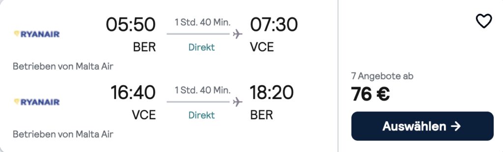 Kurztrip nach Venedig: Hin & Rückflug (morgens hin, abends zurück) ab 60€