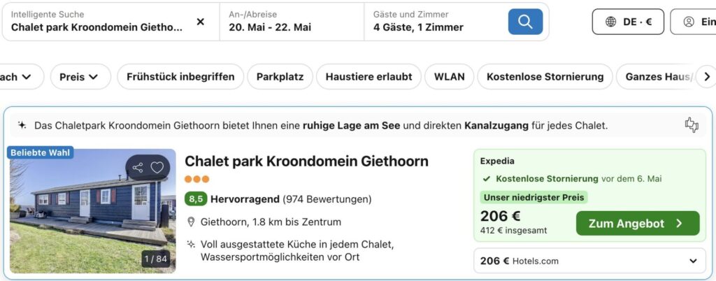 Kurzurlaub in Giethoorn: 3 Tage mit Unterkunft am Kanal ab 116€ p.P. (bei 4 Leuten)
