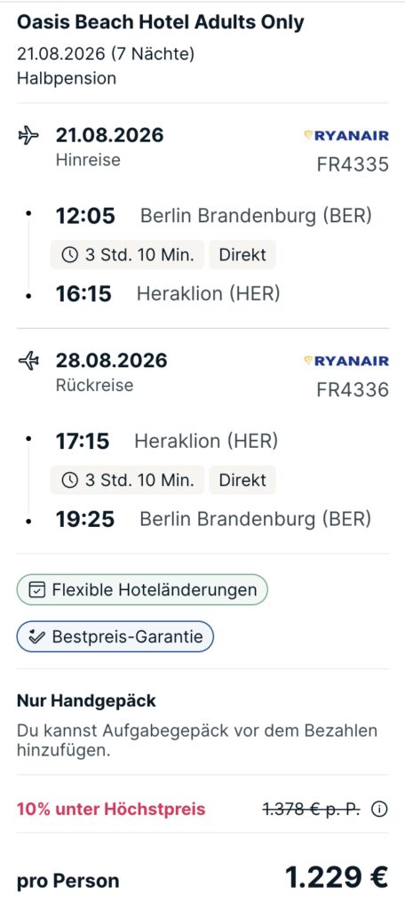 Neueröffnung auf Kreta: 1 Woche mit Halbpension und Flügen ab 689€ p.P. (DZ)