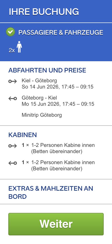 Skandinavien Rundreise: mit der Fähre von Kiel nach Göteborg und zurück ab 66€ p.P. (bei 2 Leuten)