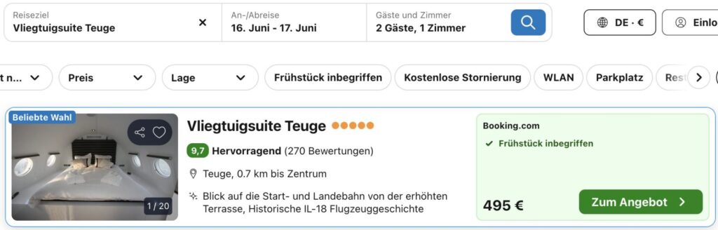 Übernachtung im Flugzeughotel: Luxussuite mit Sauna, Whirlpool, Terrasse & inkl. Frühstück ab 248€ p.P.