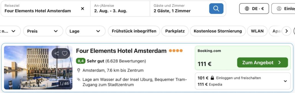 Amsterdam Hotel Schnäppchen: 4* Hotel mit Bar im 10. Stock samt Ausblick aufs Wasser ab 51€ p.P. (DZ)