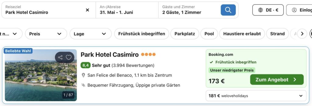 Gardasee Schnäppchen: 4* Hotel mit Privatstrand inkl. Frühstück ab 60€ p.P. (DZ)