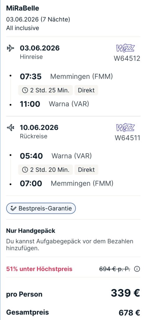 Goldstrand Partyurlaub – 7 Tage + All Inclusive mit Flug ab 339€ p.P. (DZ)
