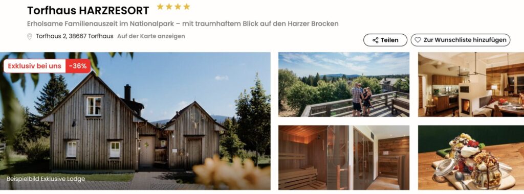 Kurzurlaub im Harz: 3 Tage in einer Lodge im 4* Resort ab 107€ p.P. bei 4 Leuten (z.B. im Juni)