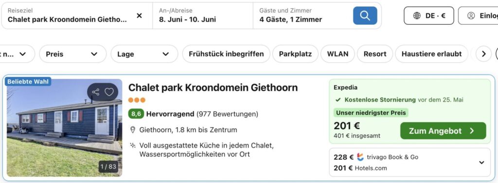 Kurzurlaub in Giethoorn: 3 Tage mit Unterkunft am Wasser ab 103€ p.P. (bei 4 Leuten)