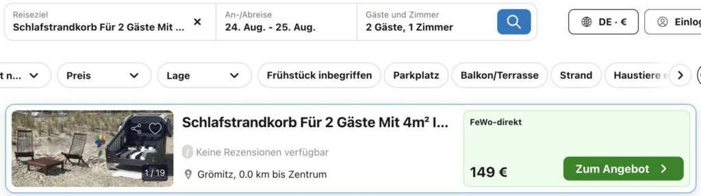 Schlaf Strandkorb: Übernachtung ab 75€ p.P. direkt am Strand