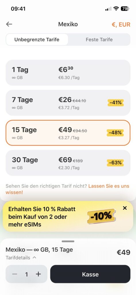 Yesim - Mexiko Tarife für eine eSIM
