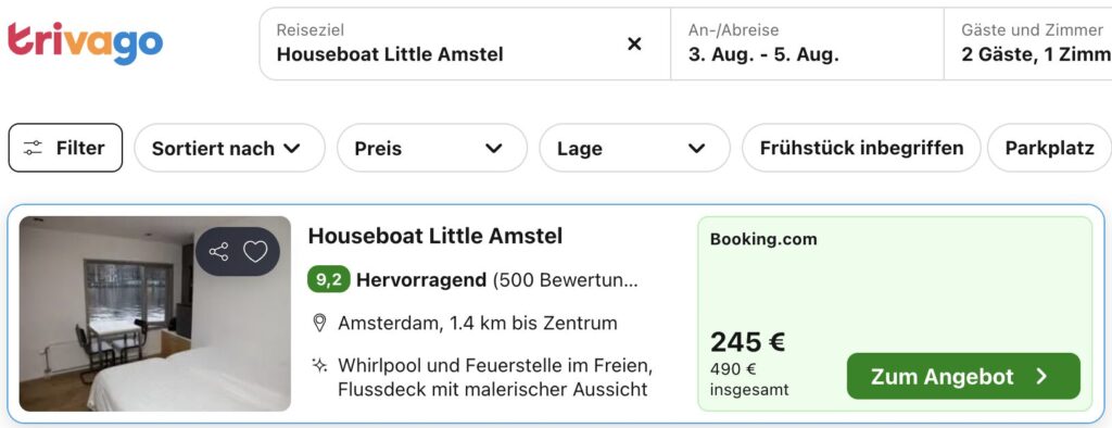 Hausboot mieten in Amsterdam: 3 Tage in top Lage ab 213€ p.P. (bei 2 Leuten)