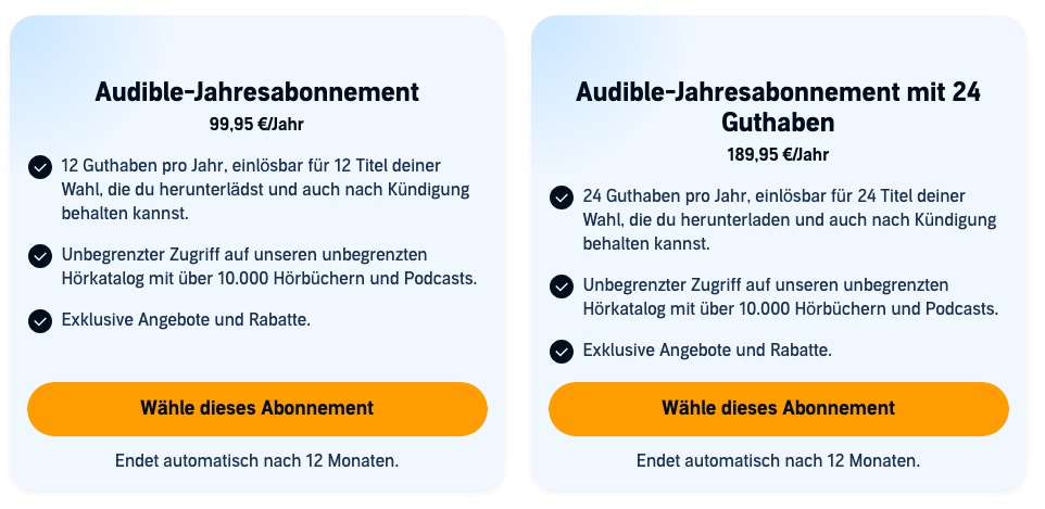 Es gibt zwei unterschiedliche Audible Jahresabos