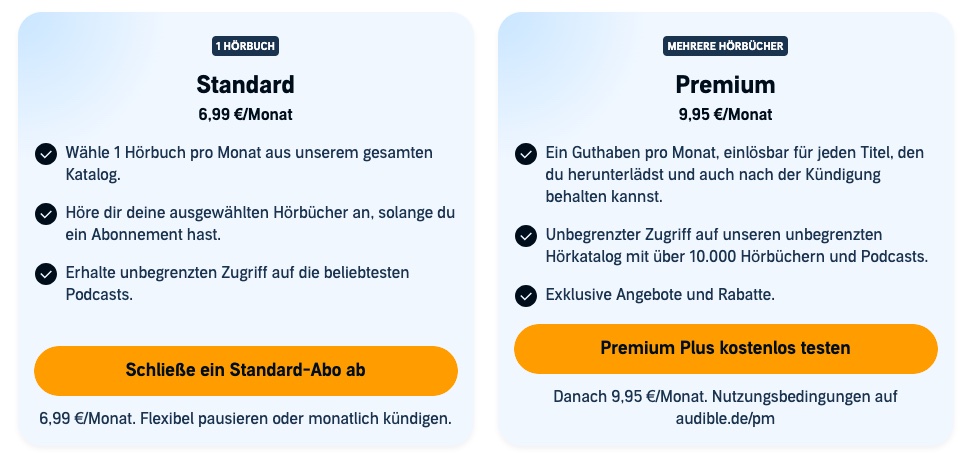 Für Audible Monatsabos gibt es zwei Optionen