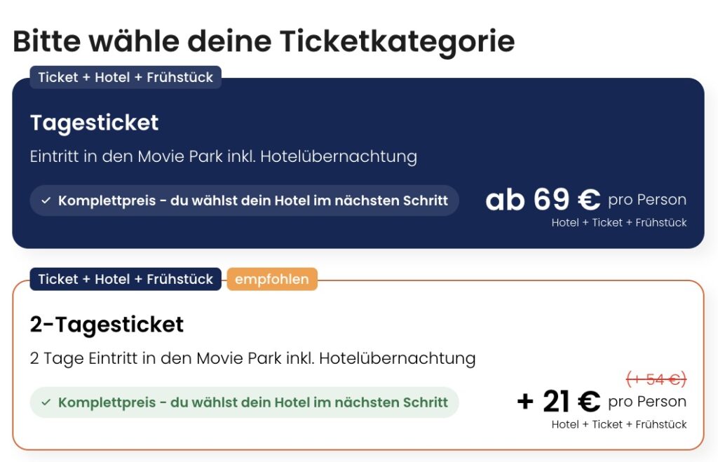 Preise für das Movie Park Holidays Paket