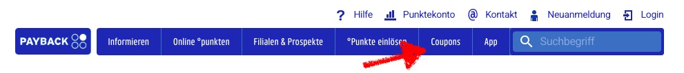 Coupons auf der Payback Seite finden