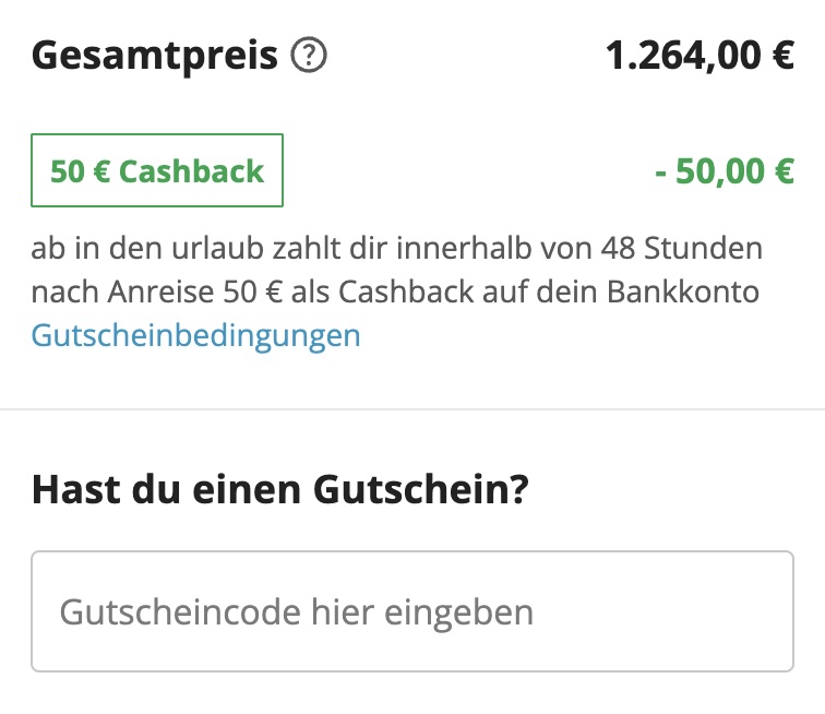 Feld ‚Gutscheincode' im ab-in-den-urlaub.de Buchungsformular