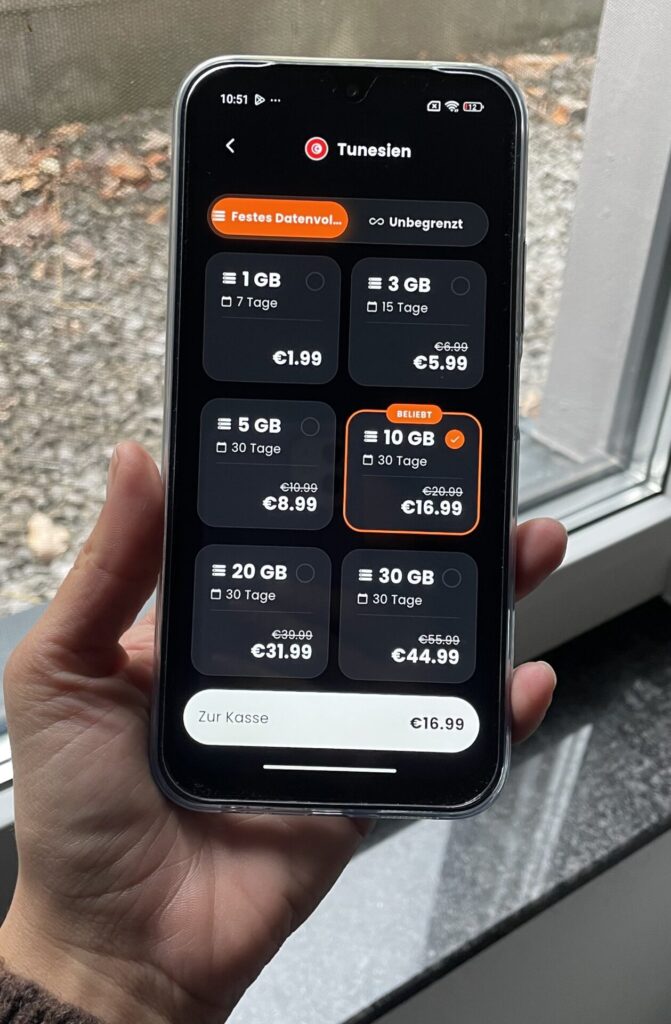 Datenpakete für eine eSIMFOX eSIM für Tunesien - ohne Rabatt (Stand August 2026). Bild: Jana Willeke