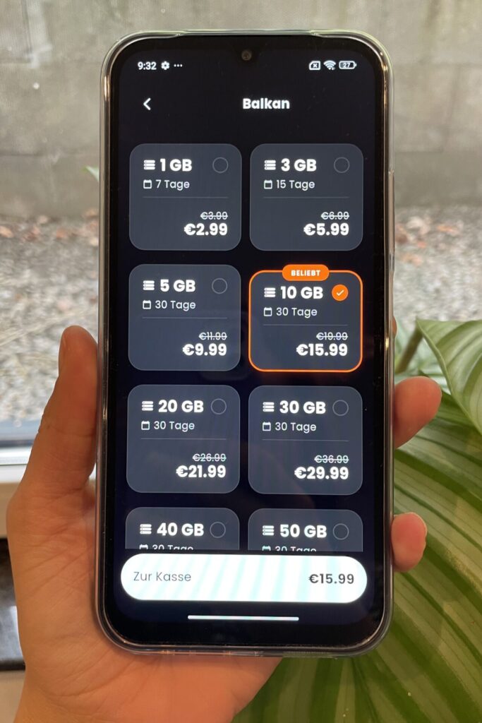 eSIMFOX Pakete für einen Balkantarif (Stand August 2026). Bild: Jana Willeke