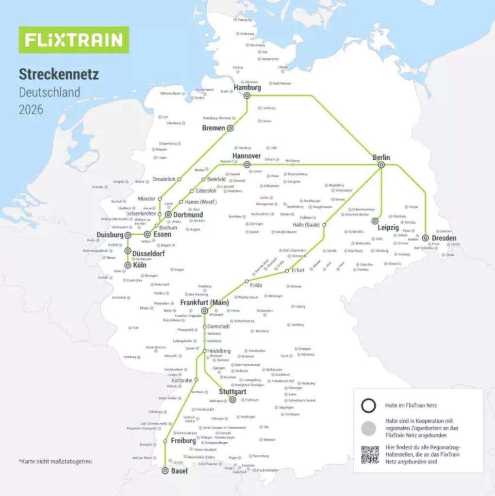Streckennetz auf einen Blick. Fotoquelle: FlixTrain