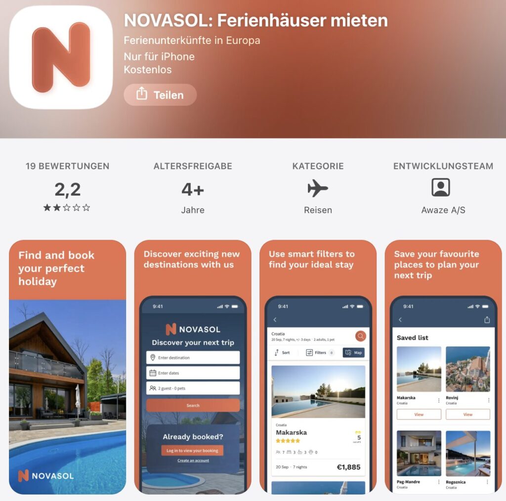 Novasol Gutschein: bis zu 50€ Rabatt | September 2026